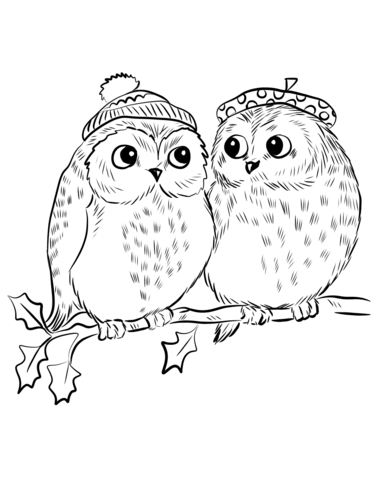 Couple Of Cute Owls Coloring Page